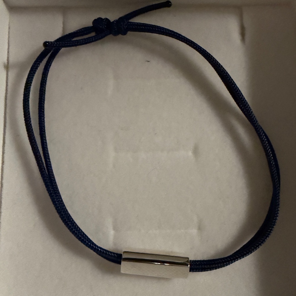 Navy Cord Bracelet with Silver Bar